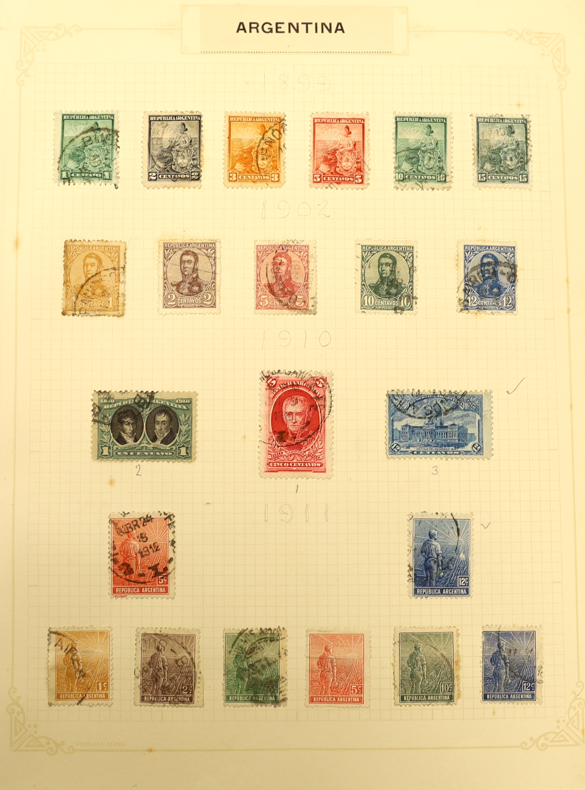 An old time collection of stamps in an album with Great Britain from 1840 1d and 2d used, etc